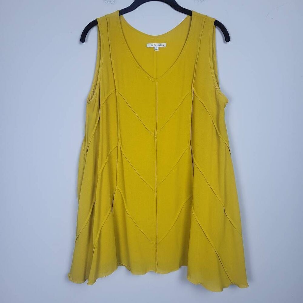 John Mark Womens Sleeveless Swing Top Yellow Size Medium Textured Flowy Office